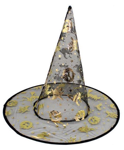 Cadı Şapkası, Altın Halloween Desenli Şeffaf