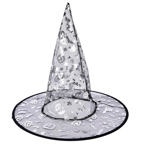 Cadı Şapkası, Gümüş Halloween Desenli Şeffaf