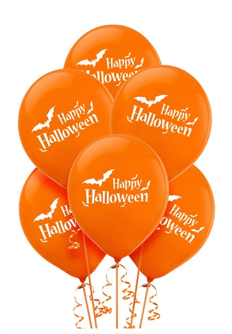 Cadılar Bayramı - Happy Halloween ve Yarasa Baskılı Balon 10'lu