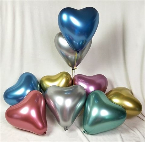 Kalp Şekilli Krom Metalik Renkli Balon 10lu