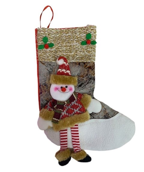 Kardan Adam Beyaz Noel Çorabı 15x30cm