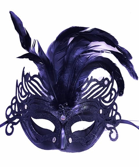 Metalize Tüylü Siyah Parti Maskesi