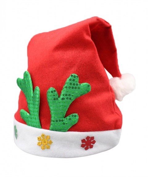 Noel Baba Pullu Geyik Desenli Şapka