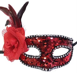 Tüylü Çiçekli Kırmızı Maske