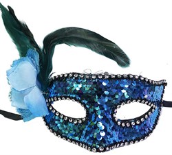 Tüylü Çiçekli Mavi Maske